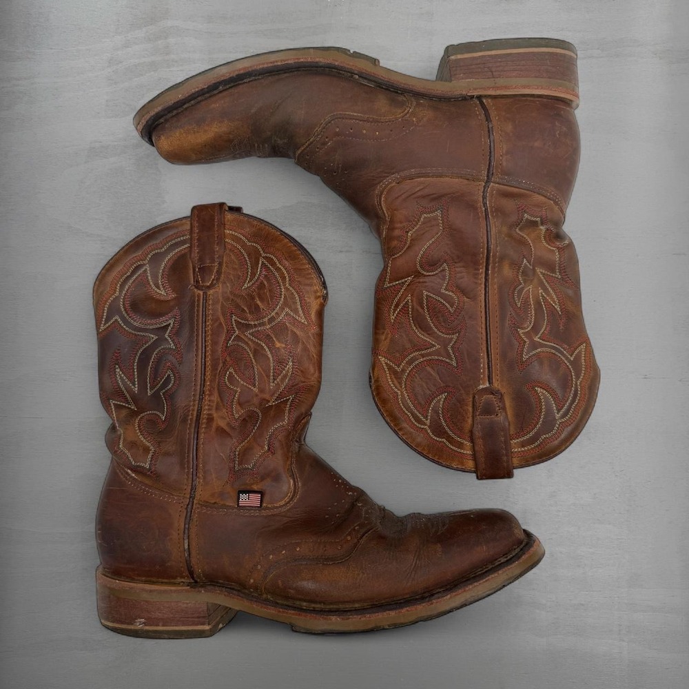 Double-H Western Boots Brown Leather Square Toe DH3560 Mens 12.0 B